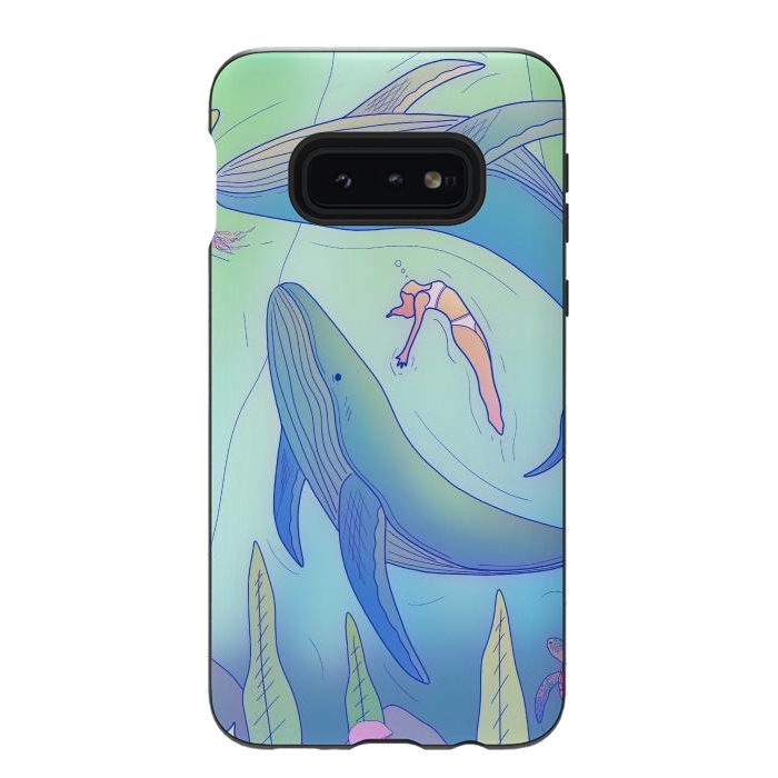 Galaxy S10e StrongFit The girl and the whales by Steve Wade (Swade)