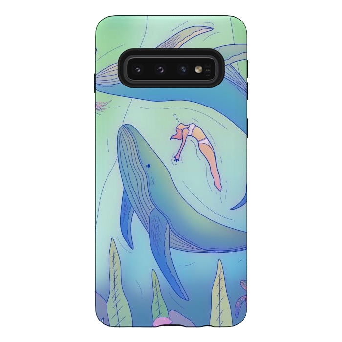 Galaxy S10 StrongFit The girl and the whales by Steve Wade (Swade)