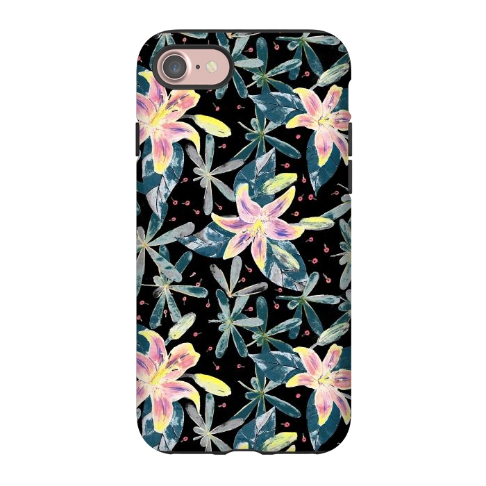 iPhone 7 StrongFit Painted flowers and tropical leaves - dark green by Oana 