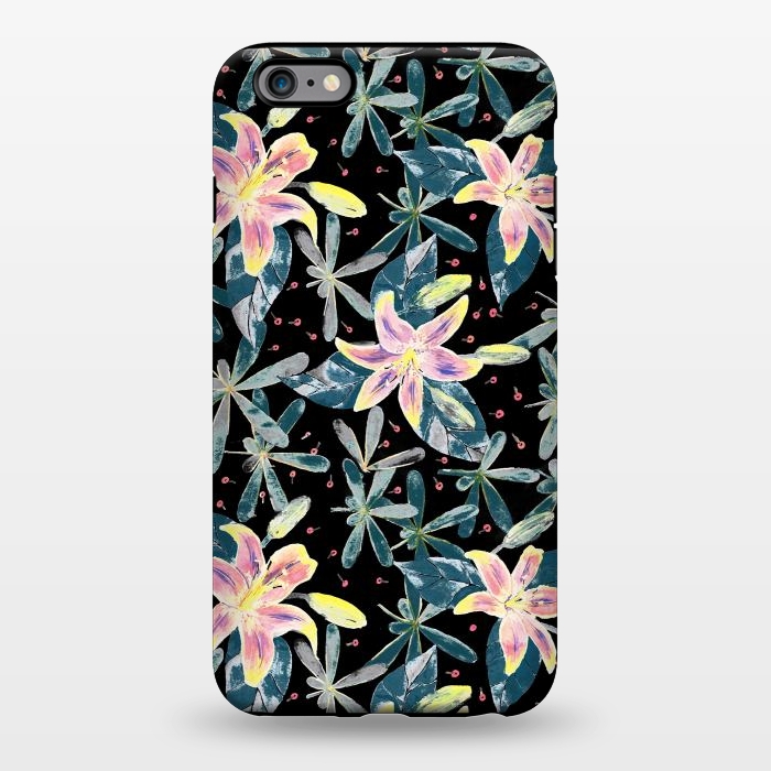 iPhone 6/6s plus StrongFit Painted flowers and tropical leaves - dark green by Oana 
