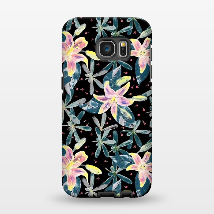 Galaxy S7 EDGE StrongFit Painted flowers and tropical leaves - dark green by Oana 