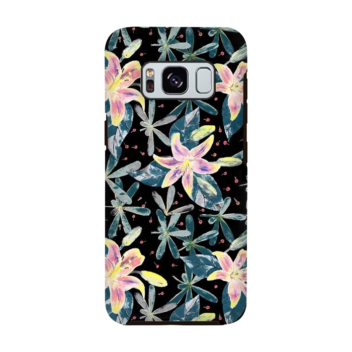 Galaxy S8 StrongFit Painted flowers and tropical leaves - dark green by Oana 