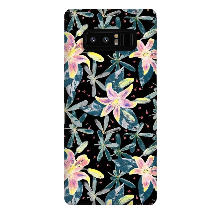 Galaxy Note 8 StrongFit Painted flowers and tropical leaves - dark green by Oana 