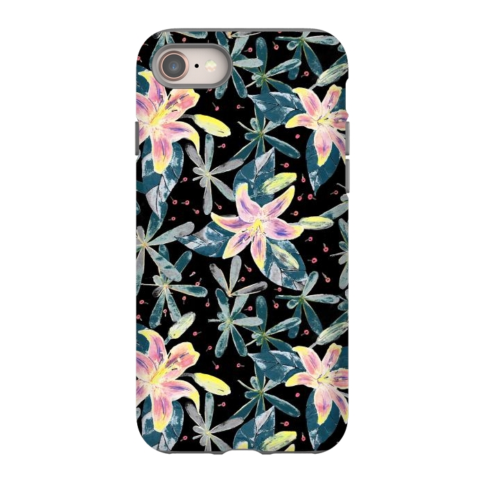 iPhone 8 StrongFit Painted flowers and tropical leaves - dark green by Oana 