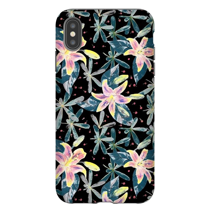 iPhone Xs Max StrongFit Painted flowers and tropical leaves - dark green by Oana 