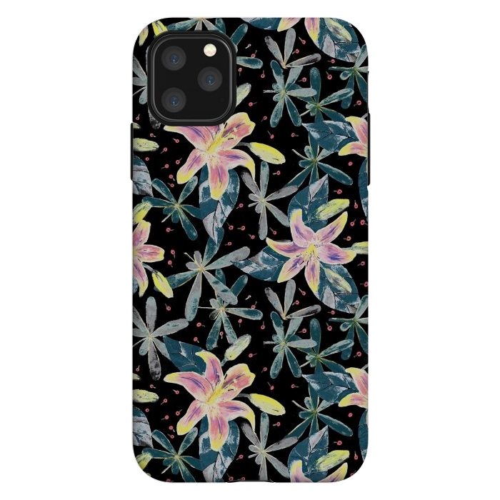 iPhone 11 Pro Max StrongFit Painted flowers and tropical leaves - dark green by Oana 