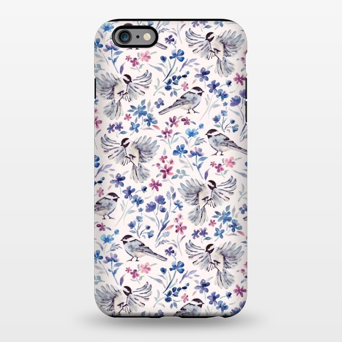 iPhone 6/6s plus StrongFit Chickadees and Wildflowers in lavender blues on cream by Micklyn Le Feuvre