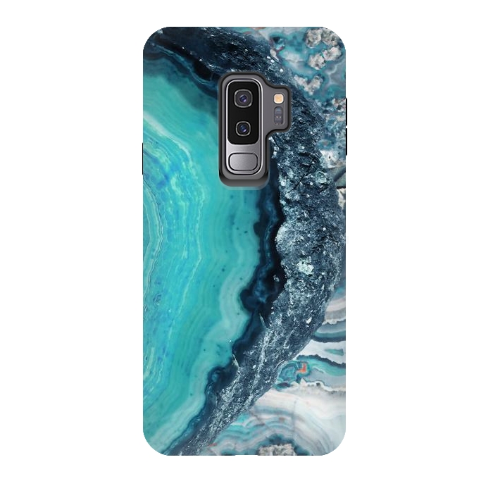 Galaxy S9 plus StrongFit Turquoise silver geode precious stone by Oana 
