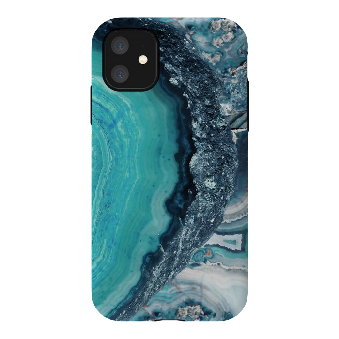 iPhone 11 StrongFit Turquoise silver geode precious stone by Oana 