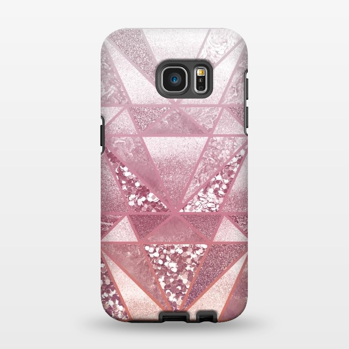 Galaxy S7 EDGE StrongFit Pink and rose gold gradient glitter tiles by Oana 