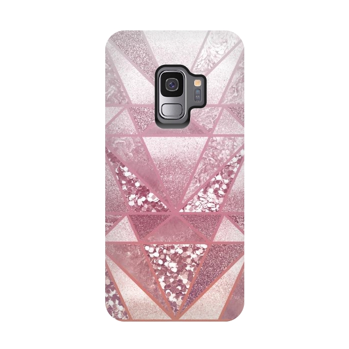 Galaxy S9 StrongFit Pink and rose gold gradient glitter tiles by Oana 