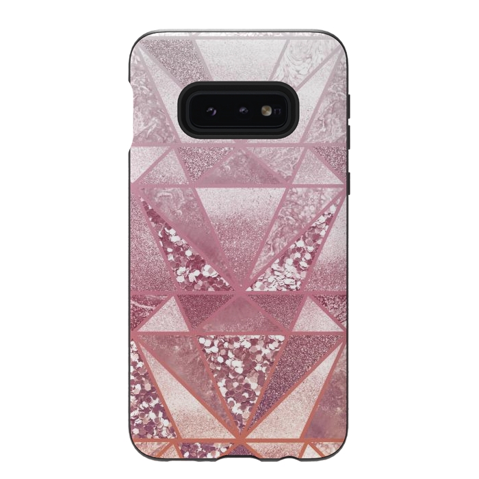 Galaxy S10e StrongFit Pink and rose gold gradient glitter tiles by Oana 