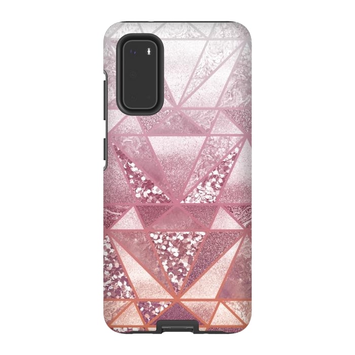 Galaxy S20 StrongFit Pink and rose gold gradient glitter tiles by Oana 