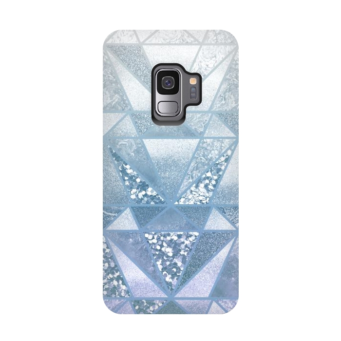 Galaxy S9 StrongFit Faded blue silver glitter mosaic by Oana 