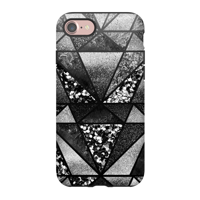 iPhone 7 StrongFit Black and silver glitter sparkle triangles by Oana 