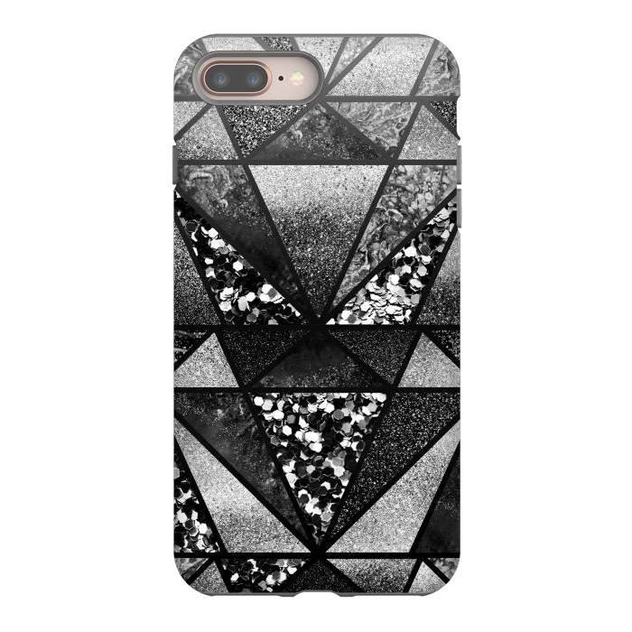 iPhone 7 plus StrongFit Black and silver glitter sparkle triangles by Oana 