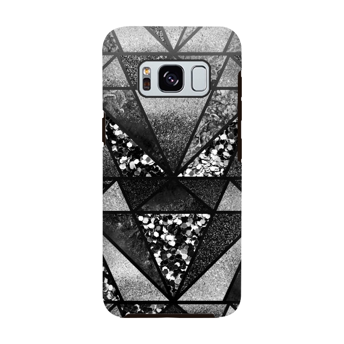 Galaxy S8 StrongFit Black and silver glitter sparkle triangles by Oana 