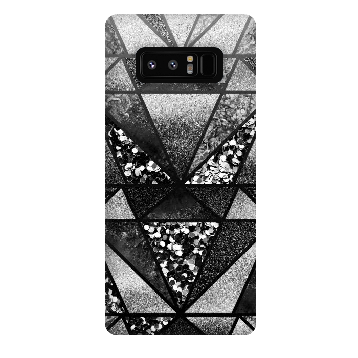 Galaxy Note 8 StrongFit Black and silver glitter sparkle triangles by Oana 