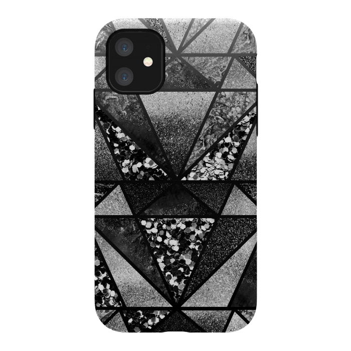 iPhone 11 StrongFit Black and silver glitter sparkle triangles by Oana 