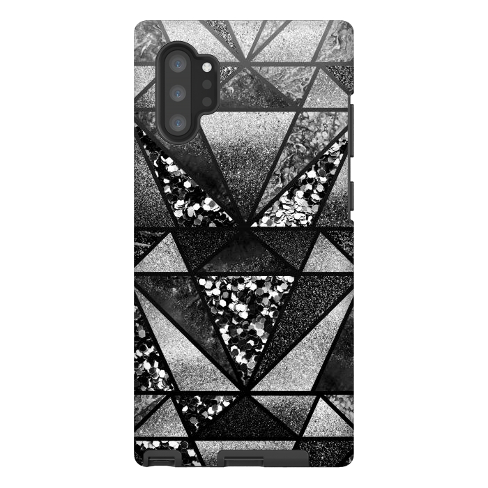 Galaxy Note 10 plus StrongFit Black and silver glitter sparkle triangles by Oana 