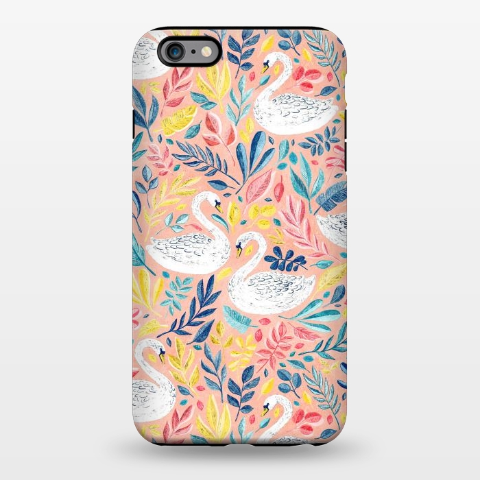 iPhone 6/6s plus StrongFit Whimsical White Swans and Colorful Leaves on Pale Peach Pink by Micklyn Le Feuvre