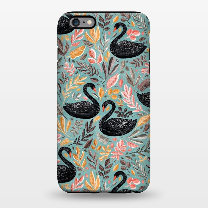 iPhone 6/6s plus StrongFit Bonny Black Swans with Autumn Leaves on Sage by Micklyn Le Feuvre