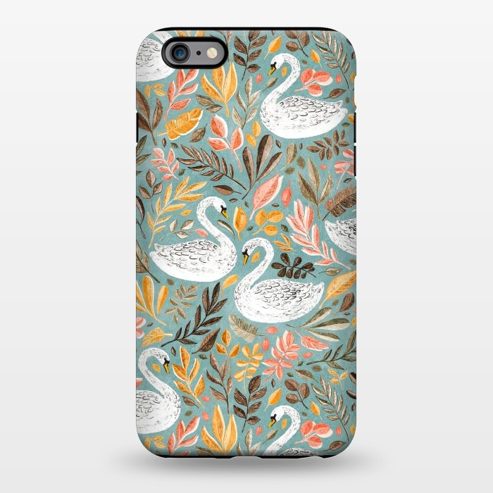 iPhone 6/6s plus StrongFit Whimsical White Swans with Autumn Leaves on Sage by Micklyn Le Feuvre