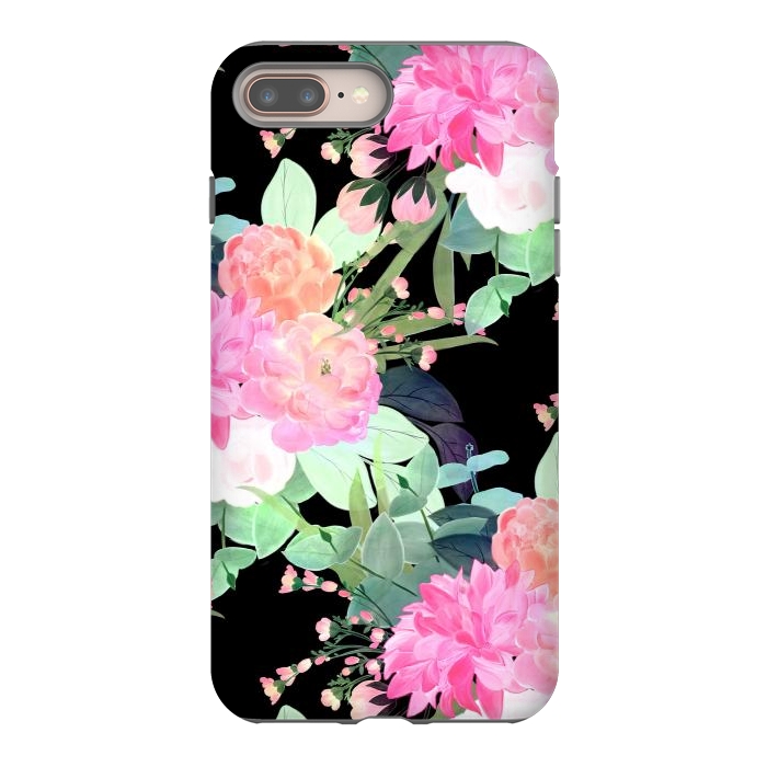 iPhone 7 plus StrongFit Trendy Pink & Black Flowers Watercolor Design by InovArts