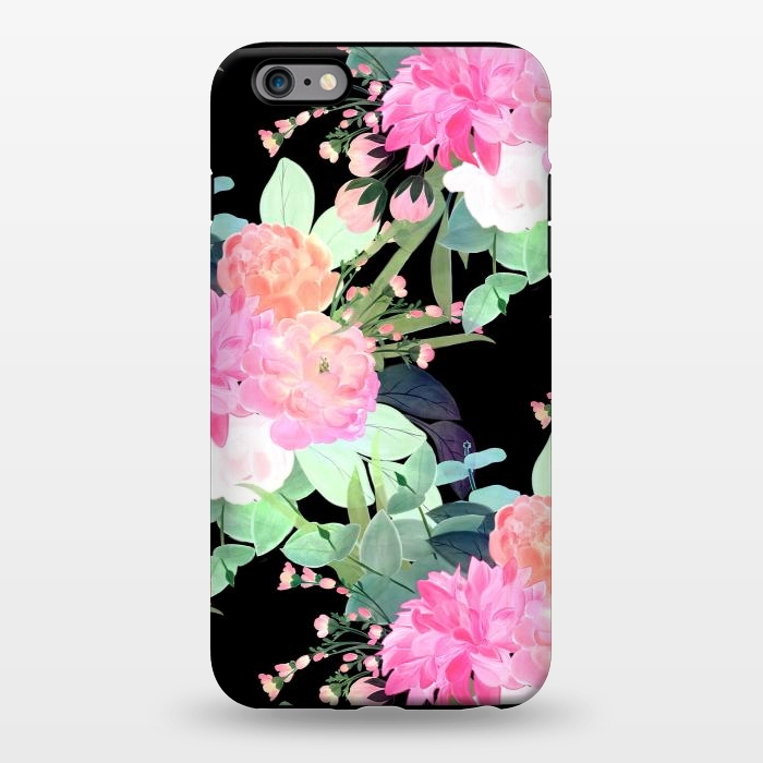 iPhone 6/6s plus StrongFit Trendy Pink & Black Flowers Watercolor Design by InovArts