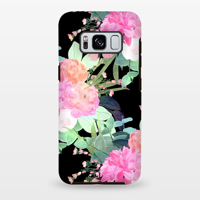 Galaxy S8 plus StrongFit Trendy Pink & Black Flowers Watercolor Design by InovArts