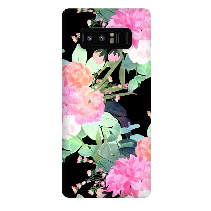 Galaxy Note 8 StrongFit Trendy Pink & Black Flowers Watercolor Design by InovArts