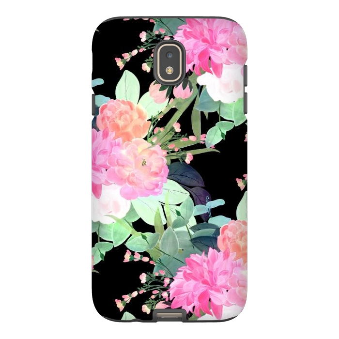 Galaxy J7 StrongFit Trendy Pink & Black Flowers Watercolor Design by InovArts