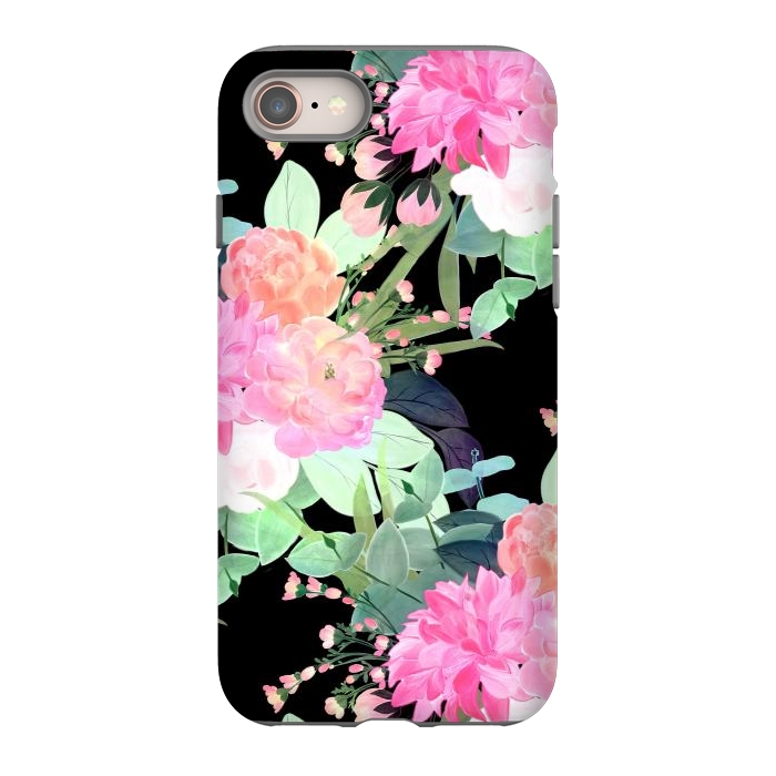 iPhone SE StrongFit Trendy Pink & Black Flowers Watercolor Design by InovArts