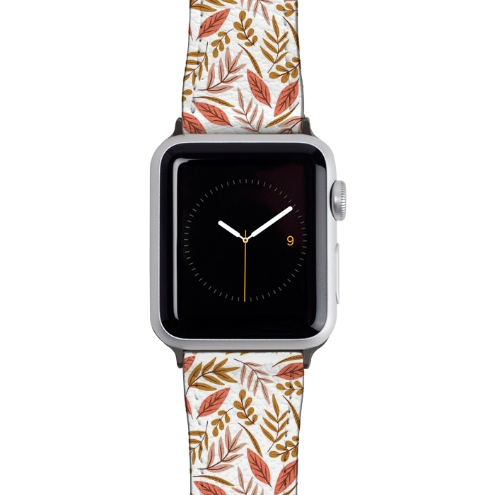 Watch 38mm / 40mm Strap PU leather Pink and yellow leaves  by Edith May