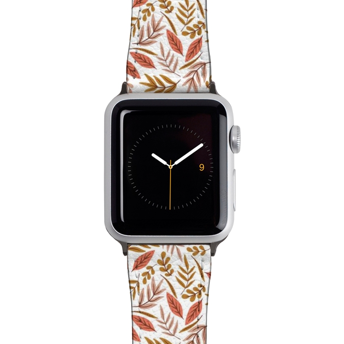 Watch 42mm / 44mm Strap PU leather Pink and yellow leaves  by Edith May
