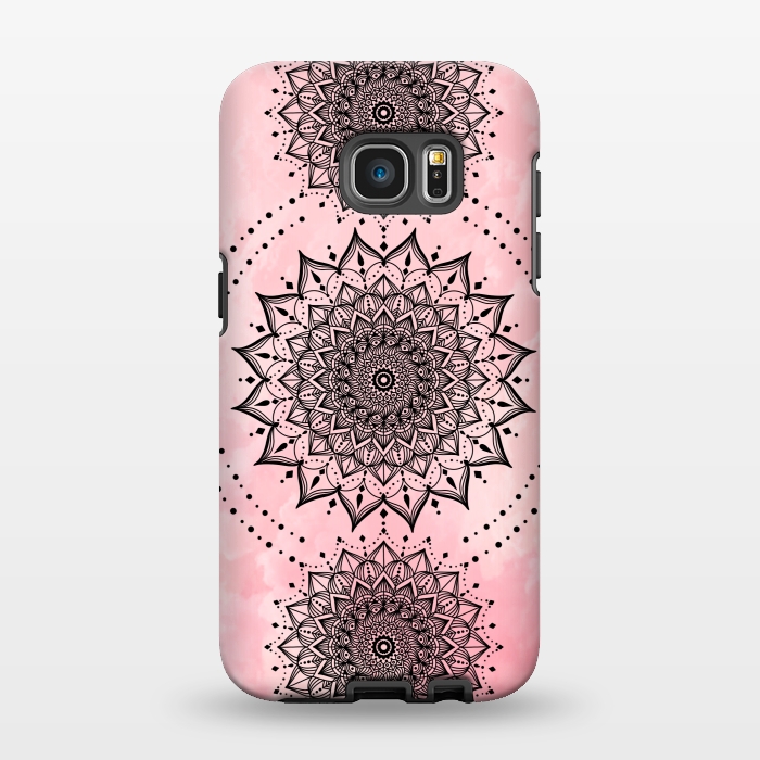 Galaxy S7 EDGE StrongFit Pink black mandalas by Jms