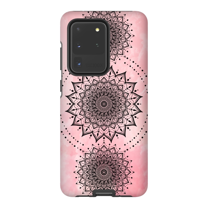 Galaxy S20 Ultra StrongFit Pink black mandalas by Jms