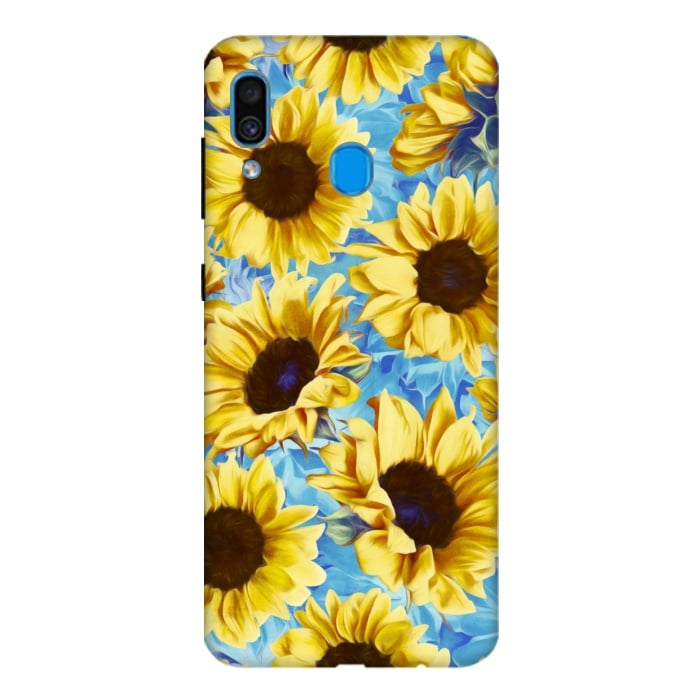 Galaxy A20 / A30 SlimFit Dreamy Sunflowers on Blue por Micklyn Le Feuvre