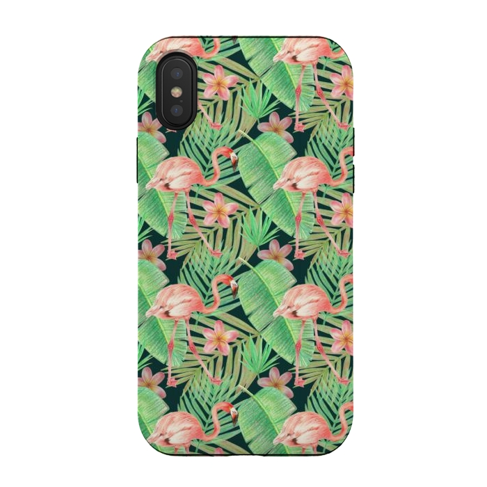 iPhone Xs / X StrongFit pink flamingo in a jungle by Alena Ganzhela