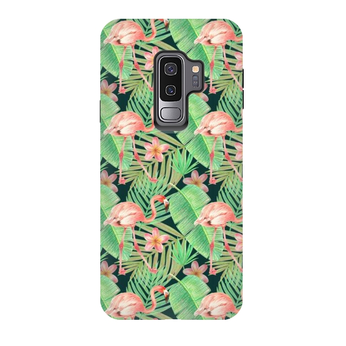 Galaxy S9 plus StrongFit pink flamingo in a jungle by Alena Ganzhela