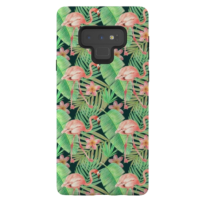 Galaxy Note 9 StrongFit pink flamingo in a jungle by Alena Ganzhela