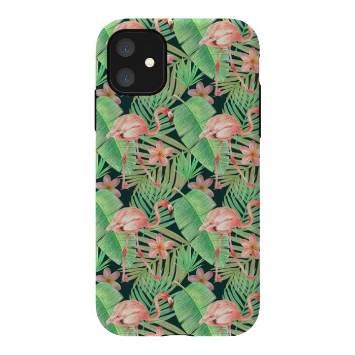 iPhone 11 StrongFit pink flamingo in a jungle by Alena Ganzhela