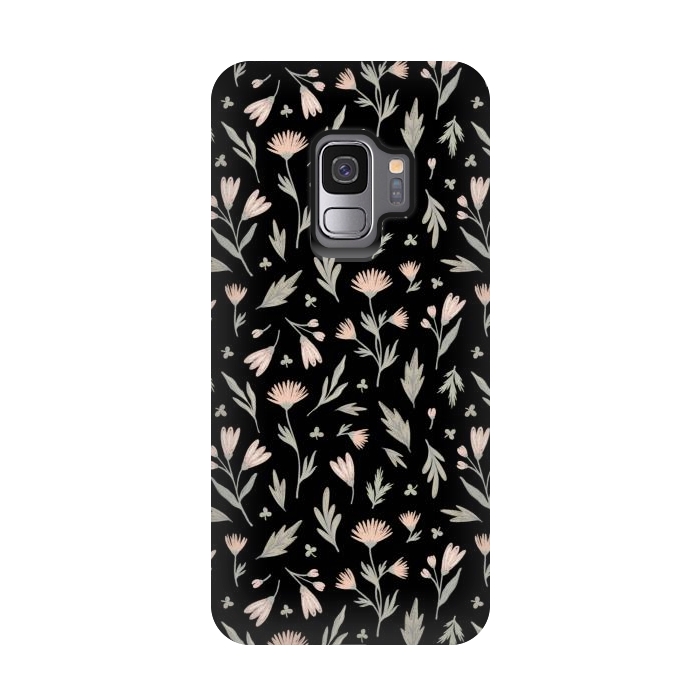 Galaxy S9 StrongFit delicate flowers on a black by Alena Ganzhela