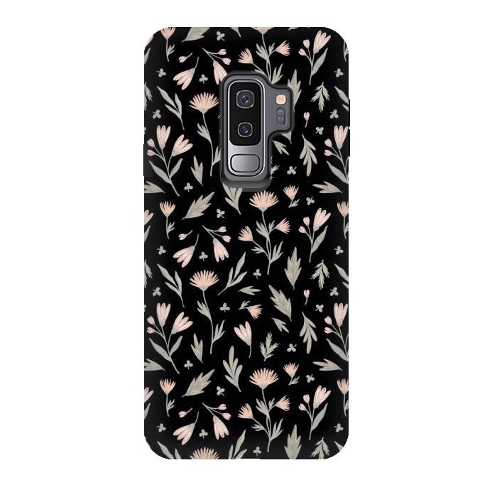 Galaxy S9 plus StrongFit delicate flowers on a black by Alena Ganzhela