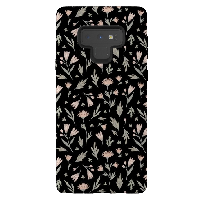 Galaxy Note 9 StrongFit delicate flowers on a black by Alena Ganzhela