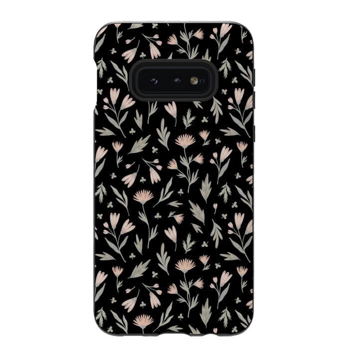 Galaxy S10e StrongFit delicate flowers on a black by Alena Ganzhela