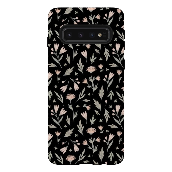 Galaxy S10 StrongFit delicate flowers on a black by Alena Ganzhela