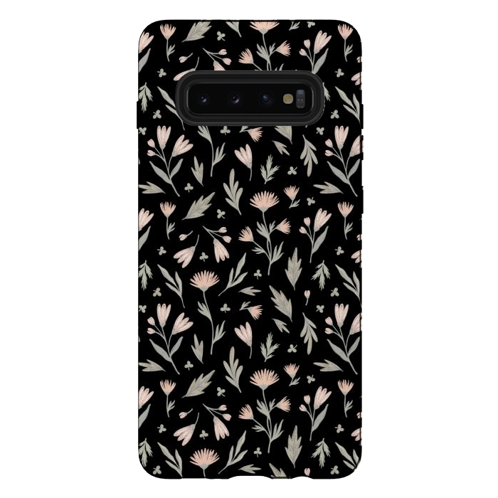 Galaxy S10 plus StrongFit delicate flowers on a black by Alena Ganzhela
