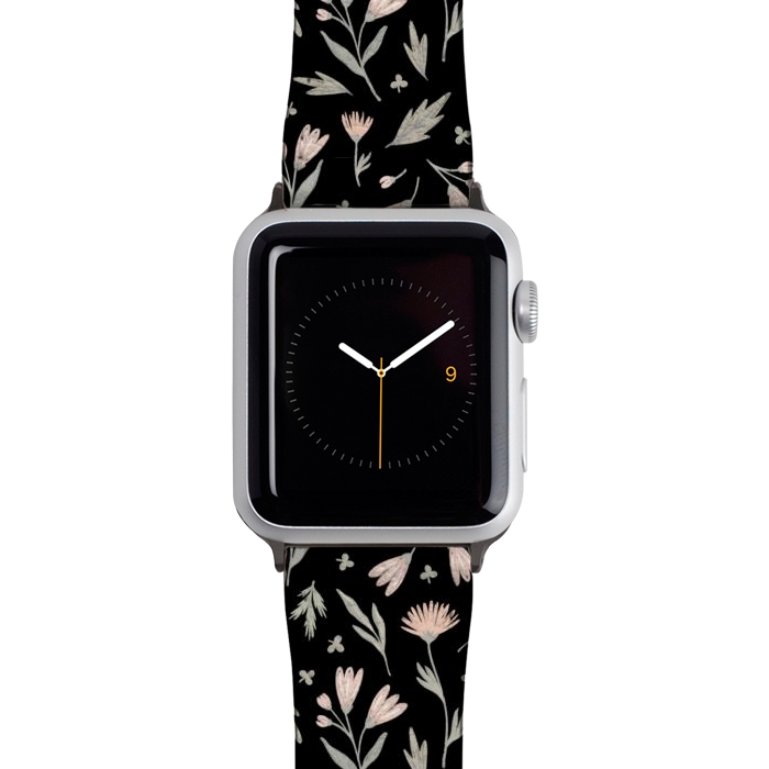 Watch 38mm / 40mm Strap PU leather delicate flowers on a black by Alena Ganzhela