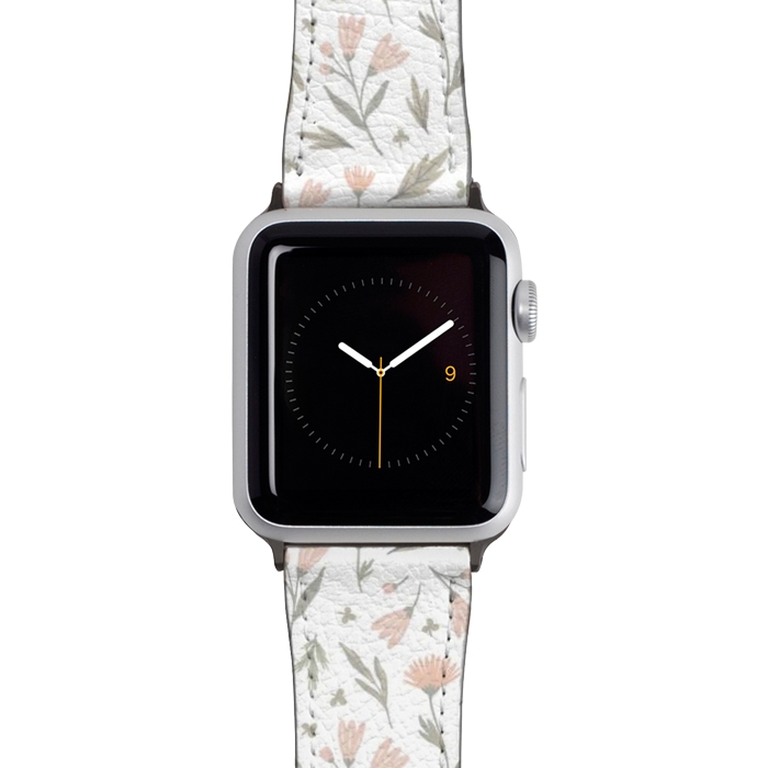Watch 42mm / 44mm Strap PU leather delicate flowers on a white by Alena Ganzhela